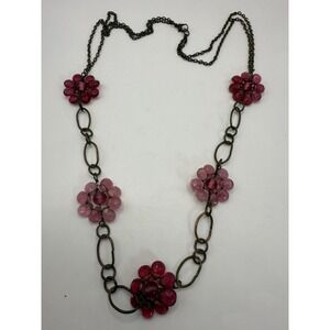 Vintage Pink Glass Bead Cluster Necklace – Bold Statement Costume Jewelry